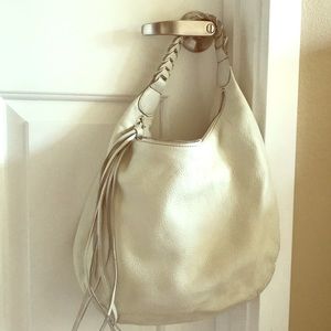 Banana Republic pebbled white leather hobo bag
